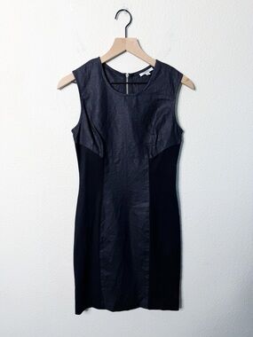 Nomia‎ Black Resin Coated Leather 2 Tone Dress Sleeveless Womens Size 6